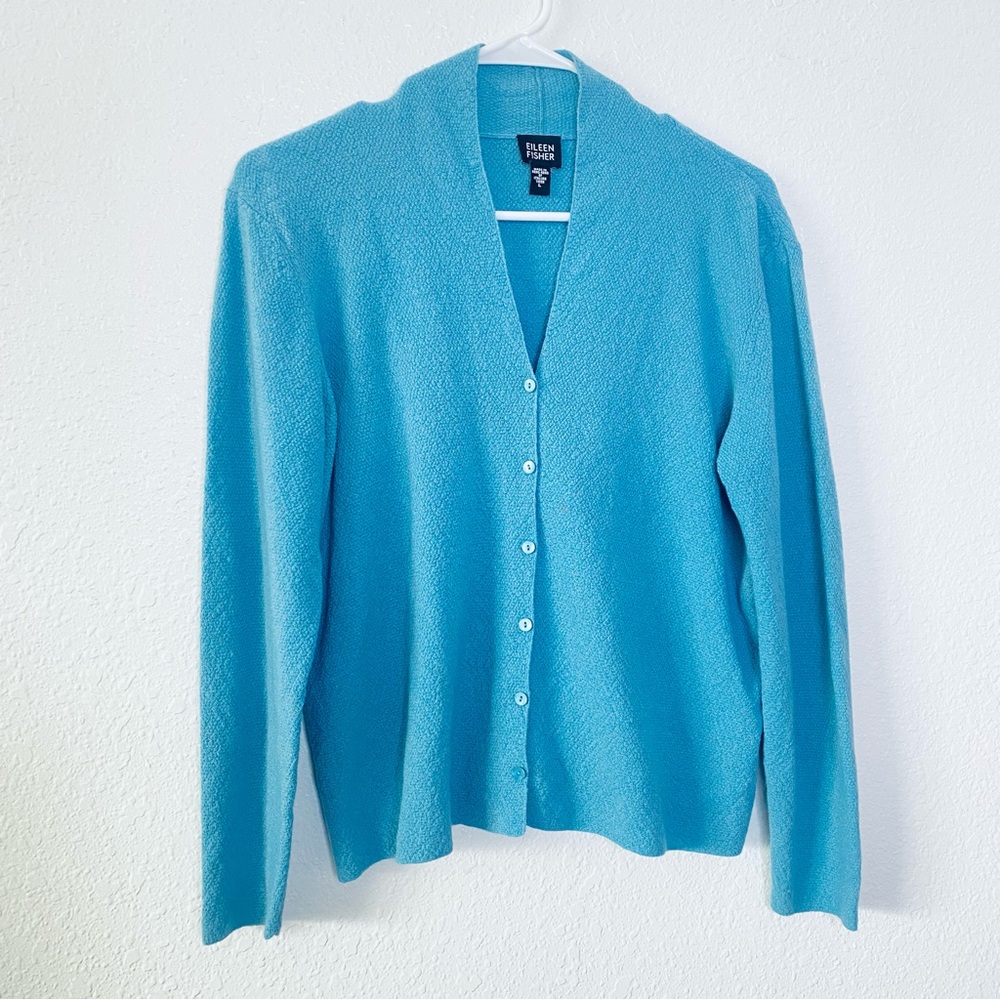 Eileen Fisher Italian Yarn Wool Knit Buttoned Lagenlook Coastal Cardigan Large